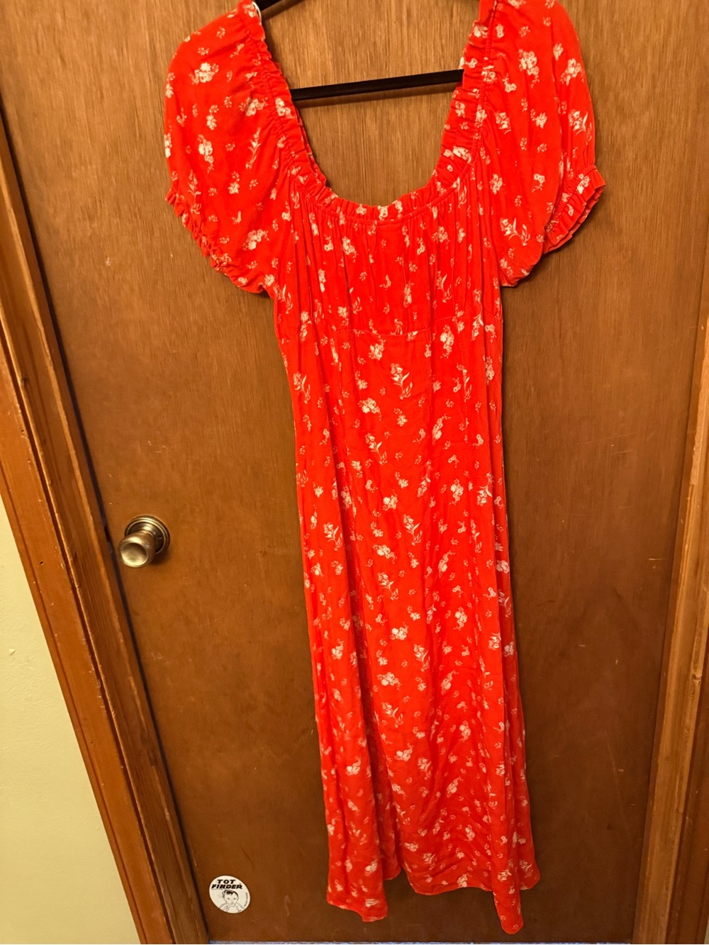H&M Red Floral Button-Front Midi Dress